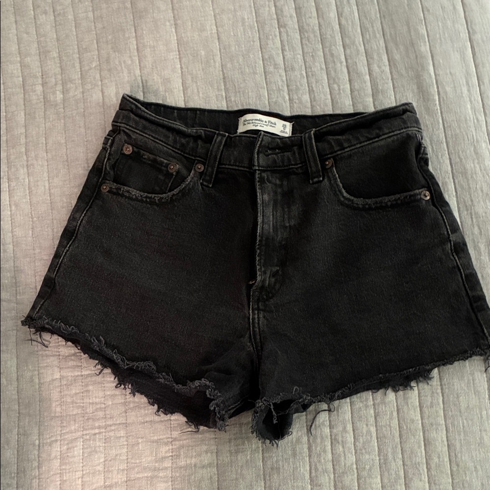 Abercrombie & Fitch Black High-Rise Cutoff Denim Shorts